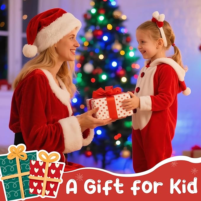 4Pcs Christmas Kids Apron and Chef Hat Set Gift for Child, Snowman Christmas Tree Candy Cane Pattern Adjustable Kitchen Aprons with 2 Pockets Waterproof Smock Hats for Baking Cooking Painting Training
