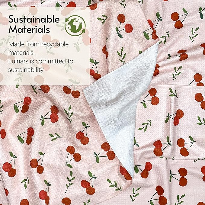 Eulnars Kitchen Towels, 18" x 30" Tea Towels for Kitchen, Premium Microfiber Dish Towels for Kitchen Drying, Blush Garden Series, 2-Pack