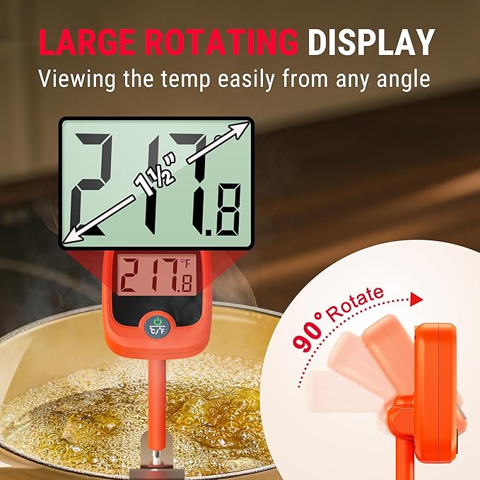 TempPro TP509 Candy Thermometer with Pot Clip, 10" Long Probe Instant Read Meat Food Thermometer with LCD, Cooking Oil Deep Frying Thermometer for Candy Syrup Sugar Brewing (Previously ThermoPro)