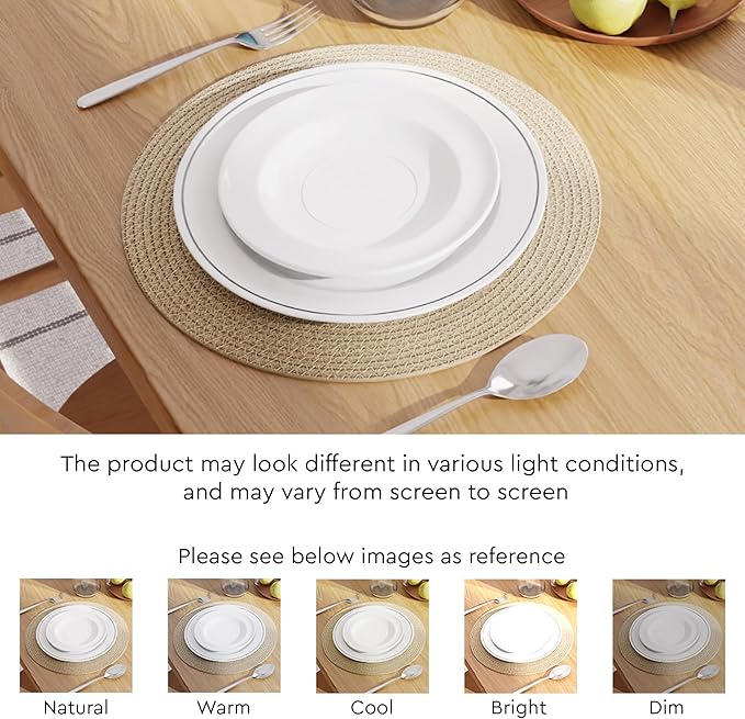 Encasa XO Dining Placemats Set of 4 | Cotton Round Table Mat - 13 in Diameter | Beige | Handmade Rib Style Chargers for Dinner Plates