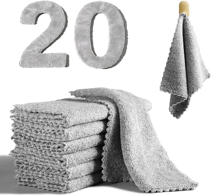20 Pack Super Absorbent Dish Cloths Coral Velvet Microfiber Kitchen Towels Lint-Free Nonstick Oil Reusable Washable Fast Drying Rags 9.84"x9.84" Multipurpose Cleaning Dishcloths for Dishes Countertops