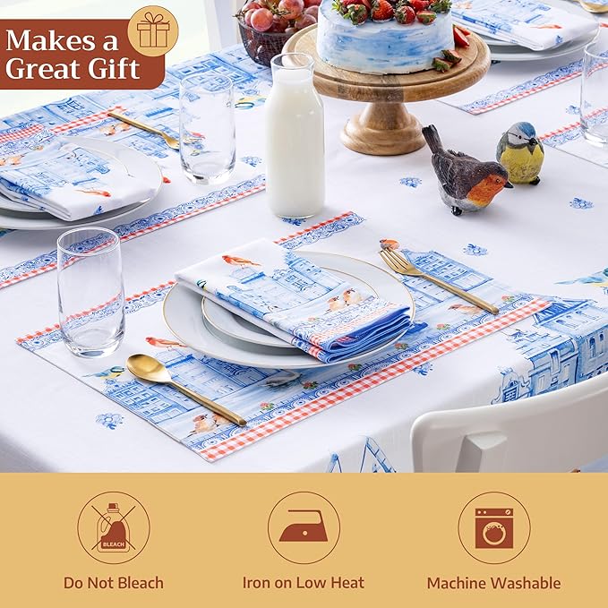 Maison d' Hermine Cloth Napkins Set of 4 100% Cotton Everyday Reusable Square Napkins Cloth Washable Dinner Wedding Restaurant Gifts for Mothers Day Spring/Summer (Amsterdam Canals, 20" x 20")