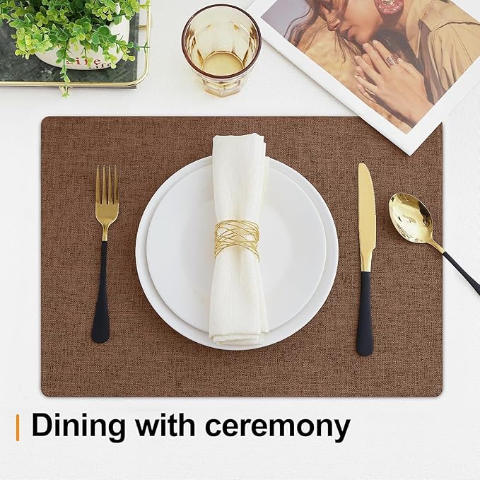 Homaxy Cloths Placemats for Dining Table Set of 4, Heat Resistant Washable Cotton Linen Blend Table Mats, Easy to Clean Place Mats for Indoor Outdoor Party Kitchen Decoration, 13" x 18", Brown