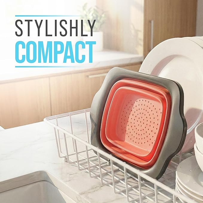 Comfify XL Large Kitchen Strainer - Collapsible Silicone Over-The-Sink Colander with Extendable Handles - Use with Pasta, Fruit, Berries & Veggie - 6 Quart - Coral