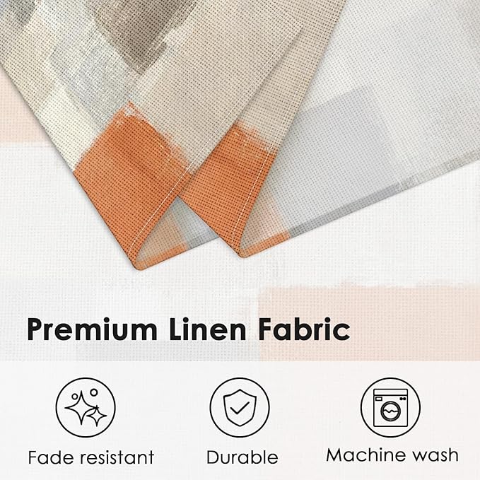 Emvency Farmhouse Placemats Set of 6, Modern Geometric Orange Neutral 12x18 Inch Linen Rectangular Place Abstract BeigeTable Mats for Indoors & Outdoor Home Party Kitchen Dining Decoration