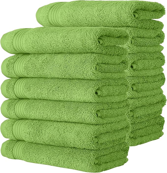 Classic Turkish Towels CTT - Premium Washcloths 12 Pack Set, 100% Turkish Cotton, Highly Absorbent & Quick Dry, Face Towels Wash Cloths for Hotel, Spa & Gym | 12"x12" (Green)