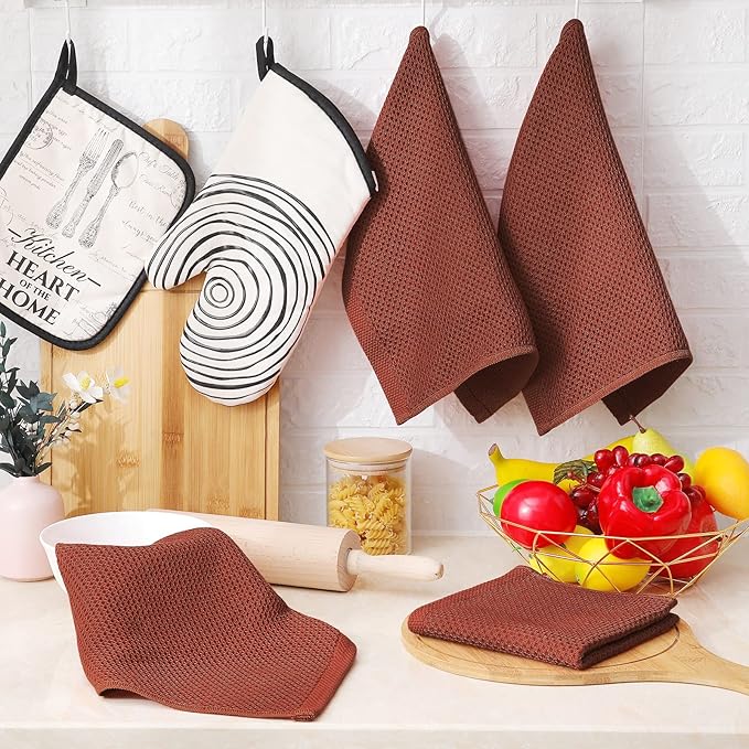 Homaxy 100% Cotton Waffle Weave Kitchen Dish Cloths, 4-Pack Ultra Soft Absorbent Dish Towels, Quick Drying Dish Rags, 12 x 12 Inches, Rust