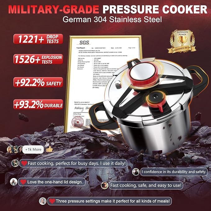 3-In-1 Stainless Steel Pressure Cooker 8 QT: [Save 70% Time] [3 PSI Settings], One-Hand Locking Pressure Canner, Induction Compatible, Glass Lid & Steamer Rack Included, Olla de Presion