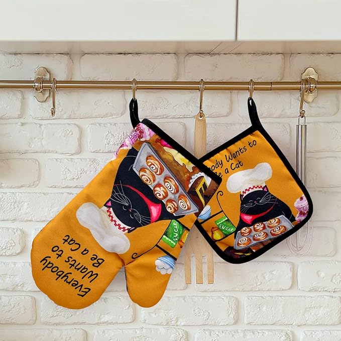 zcyhtqp, Everybody Wants to be a Cat, Funny Silicone Non-Slip Oven Mitts and Pot Holders Sets of 2, Cat Oven Mitts, Bake Lover Gift, Kitchen Gift for Cat Owner