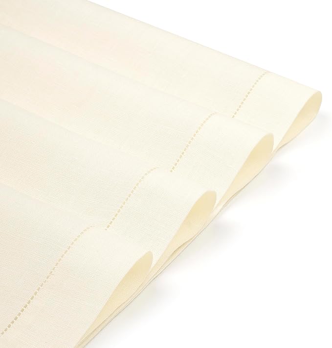 D'Moksha Homes Linen Placemats Set of 4 - Classic Hemstitch Ivory Placemats 14 x 19 Inch - 100% Pure Linen Table Mats for Mothers Day, Spring - Handcrafted and Machine Washable