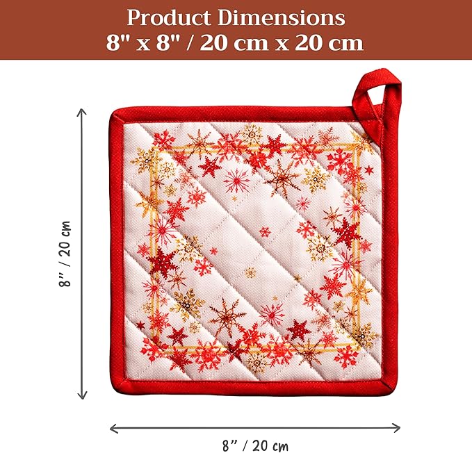 Maison d' Hermine Pot Holders Set 100% Cotton Heat Resistant Potholders 8" x 8" Hot Pads with Loop for Thanksgiving Christmas Decorations BBQ Cooking Baking Handling Hot Pans (Pack of 2, Crystal Star)