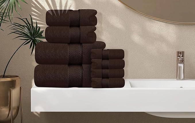 Oakias Premium Towel Set 600 GSM 6 Piece Brown - 100% Ring Spun Cotton Highly Absorbent Towels Set - Super Soft Bathroom Towel Set - Hotel Quality Double Stitched Hem - Ideal for Hotels, Spa, Gyms