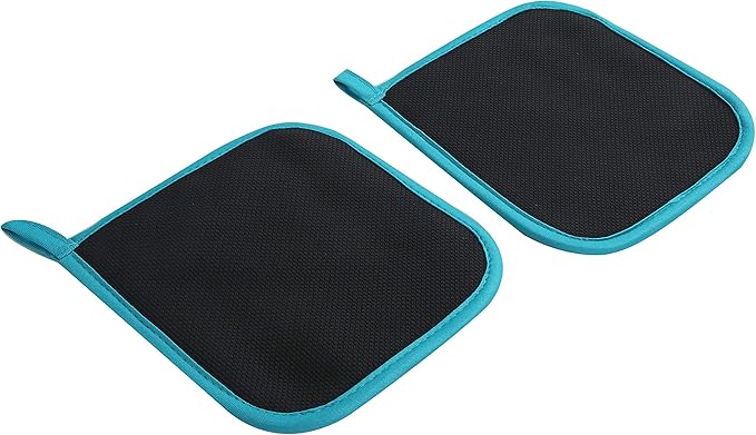 ARCLIBER Hot Pads and Oven Mitts,4PCS Heat Resistant Kitchen Gloves,Non-Slip Rubber Surface 2 Oven Mitts,2 Pot Holders for Cooking,Baking,Grilling,Barbecue,Blue