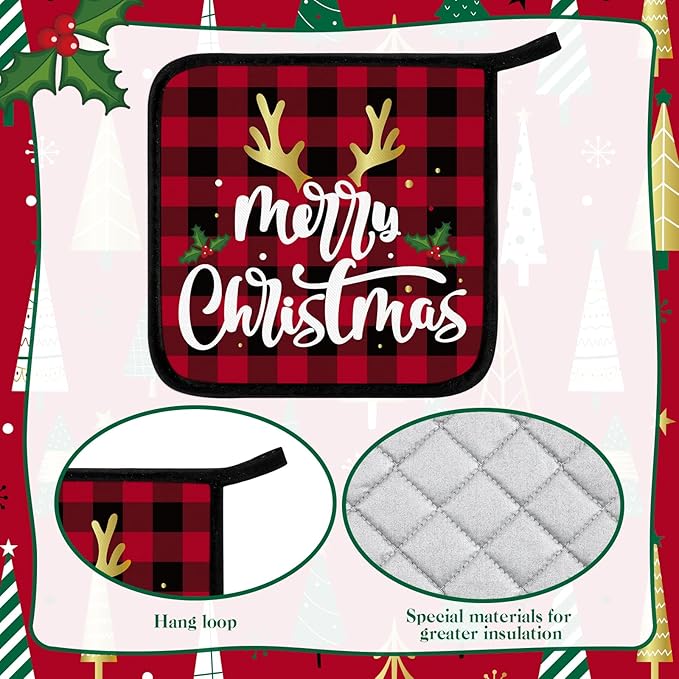 Bencailor 12 Pcs Pot Holders with Pocket Kitchen Hot Potholders Hot Pad Oven Mitts Cookie Bag Oven Gloves for Kitchen Gift Baking Cooking(Red,Classic)