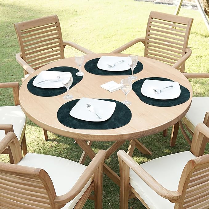 ADRIMER Placemats, Heat Resistant Oval Placemats Set of 8 Washable 12 x 17 Inch, Waterproof Table Mats, Wipeable Pu Place Mats for Kitchen, Dining Room, Dark Blue