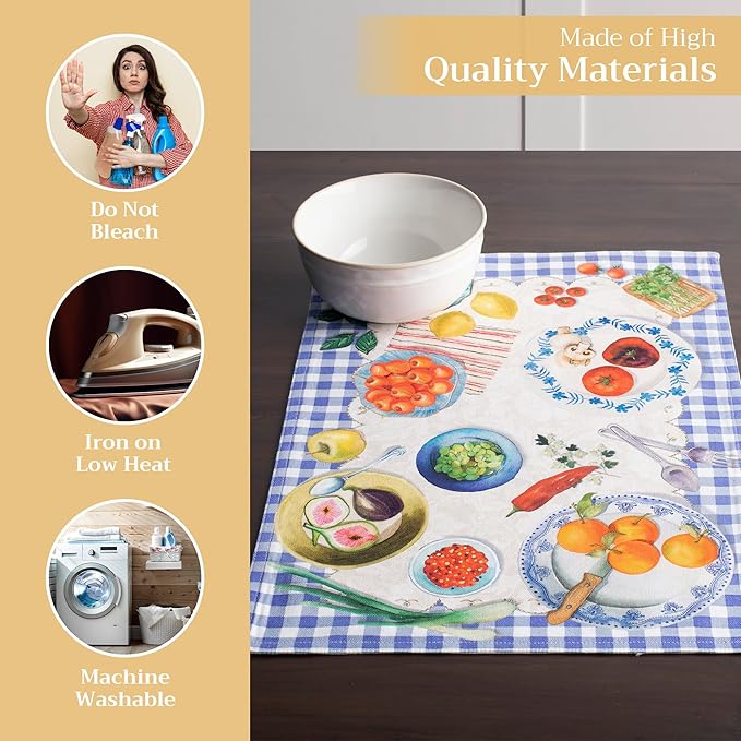 Maison d' Hermine Placemats Set of 4 100% Cotton Washable Cloth Place Mats Reusable Table Mats for Kitchen Dining Party Wedding Gifts for Mothers Day Spring/Summer (Gourmand, 13" x 19")