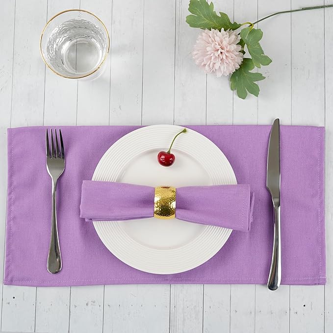 Solid Color Cotton Blended Dinner Cloth Napkins - Set of 12 (17 x 17 inches) - for Wedding Parties Events & Home Use (Lavender)