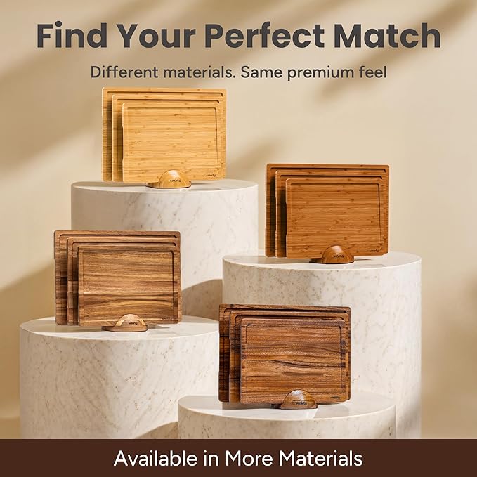 SMIRLY Walnut Wood Cutting Boards for Kitchen, Set of 3 with Holder Large - Small, Walnut Wooden Cutting Board Set with Deep Juice Grooves, Non Toxic Serving Tray, Perfect Mother's Day Gifts