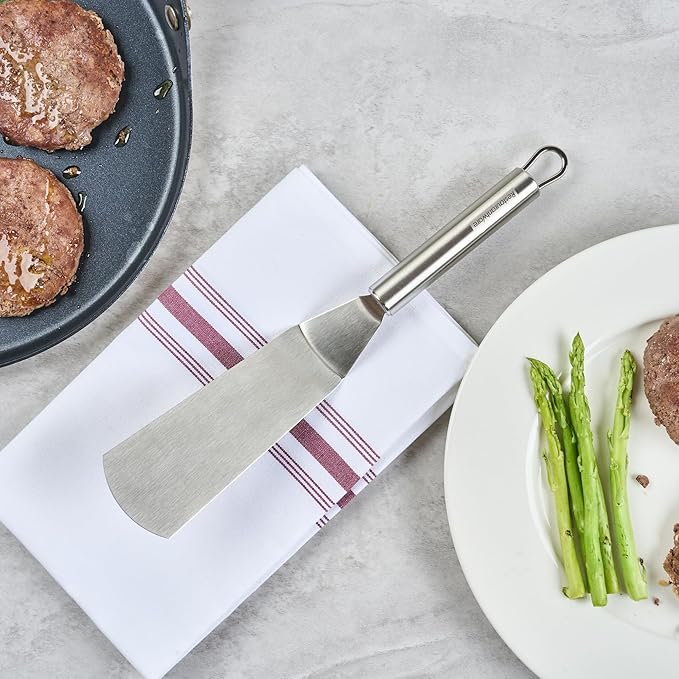 Restaurantware 11" Stainless Steel Turner - 6 Pack - German Standard Kitchen Spatula with Ergonomic Handle, Heat-Resistant - Heavy-Duty Steel Spatula for Flipping Burgers, Eggs, Meat