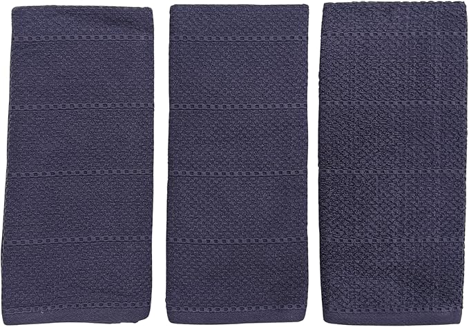 Eggplant Purple Kitchen Hand Dish Towels: Oversized 28" x 18", 100% Cotton Cloth Soft Cleaning Drying Absorbent Textured Design, Set of 3 Multipurpose for Everyday Use