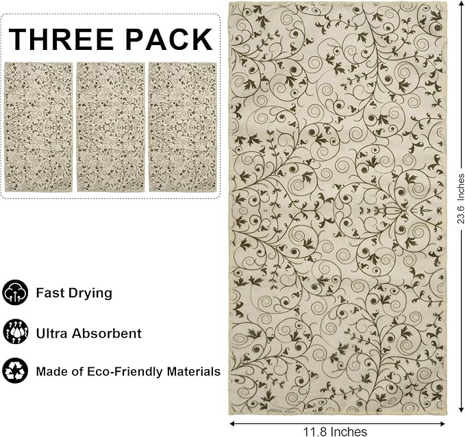 Microfiber Kitchen Towels 11.8" X 23.6" (3 Pack) Quick Dry Tea Dish Towel, Ultra Absorbent Reusable Cleaning Dishcloths, Lightweight Sustainable Decorative Hand Towels Housewarming Gifts