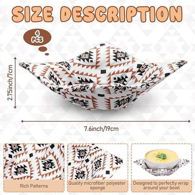 Chengu 4 Pcs Microwave Bowl Cozy Holders for Hot Food Pad Soup Bowl Potholder Heat Resistant Multipurpose Quilted Safe Holder for Kitchen Plate Supply