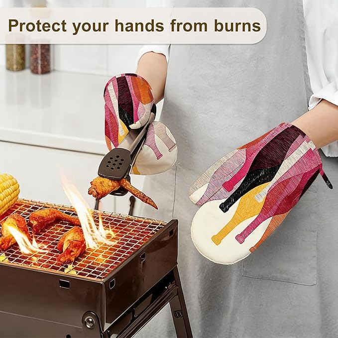 Red Wine Bottle Oven Mitts and Pot Holders Sets,Silicone Kitchen Mitts Potholders Heat Resistant 4Pcs Oven Gloves Hot Pads for Kitchen Baking Cooking