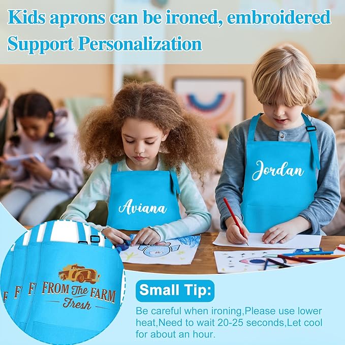 6 Pack Kids Apron Bulk with 2 Pockets Adjustable Chef Art Apron Kids Painting Aprons for Cooking Baking Painting Crafting Grilling Activity（Blue）