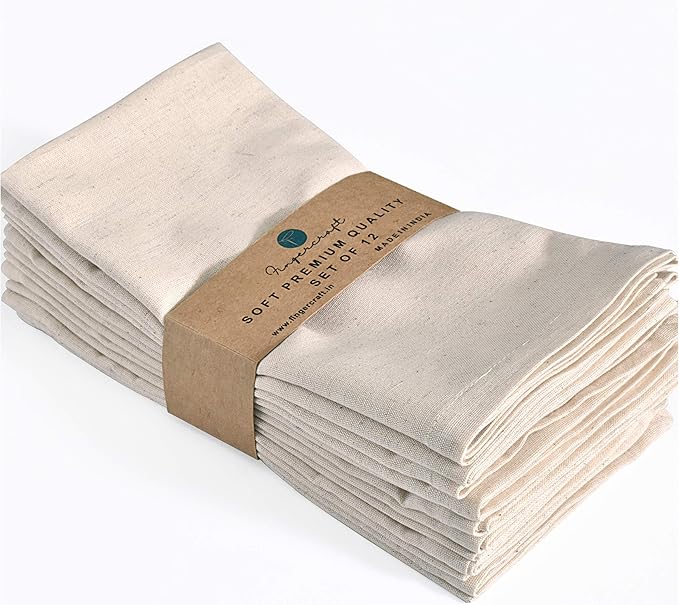 FINGERCRAFT Dinner Cloth Napkin Cotton Linen Blend 12 Pack Natural Premium Quality, Mitred Corner for Every Day Use Pre Shrunk and Good Absorbency 20x20 inch Easter Color Ivory