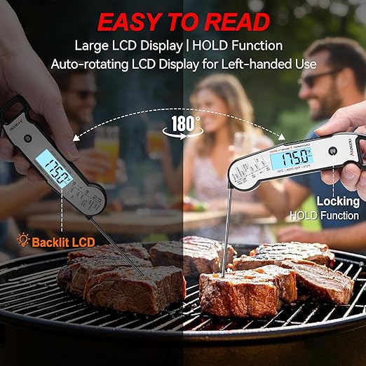 Atogou Meat Thermometer, Professional Food Thermometer, <1 Sec Instant Read, ±0.5℉ Accuracy, Thermocouple Sensor, Waterproof Digital Thermometer for Cooking, BBQ, Grill, Him Dad Birthday Gifts, Silver