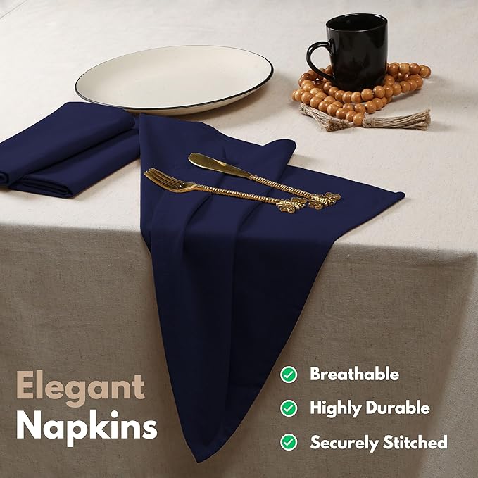 Native Fab Cloth Napkins Set of 12, 100% Cotton, 17" x 17", Washable & Reusable Fabric Linen, Table Decor for Dinner, Events, Parties, Weddings - Navy Blue