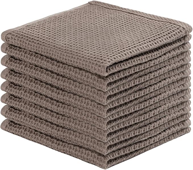 joybest Cotton Kitchen Dish Cloths, 8-Pack Waffle Weave Ultra Soft Absorbent Dish Towels Washcloths Quick Drying Dish Rags, 12x12 Inches, Coffee