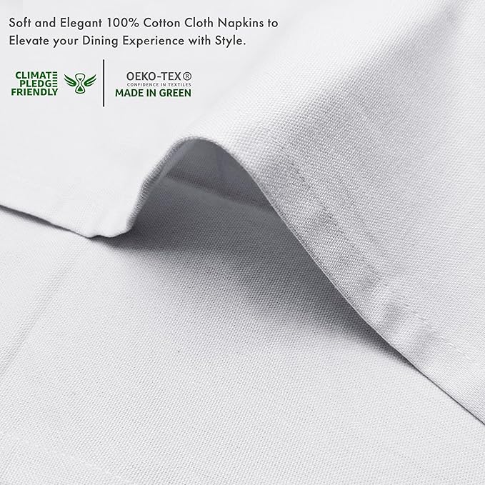 Ruvanti Cloth Napkins Set of 6, 100% Cotton High GSM 18x18 Inches Soft, Washable, Highly Durable & Absorbent, Perfect for Parties, Christmas, Thanksgiving Dinners – White