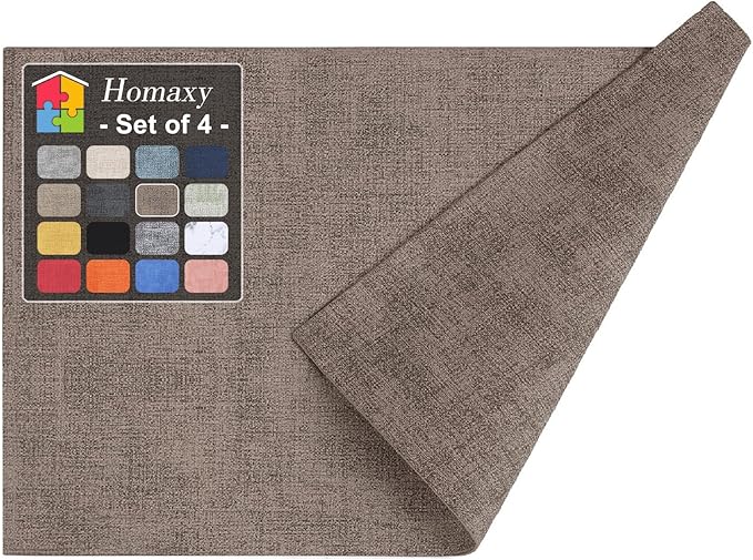 Homaxy Faux Leather Heat Resistant Placemats for Dining Table Set of 4, Waterproof Wipeable Washable PU Table Mats, Easy to Clean Anti-Slip Place Mats, 11.8" x 17", Dark Brown