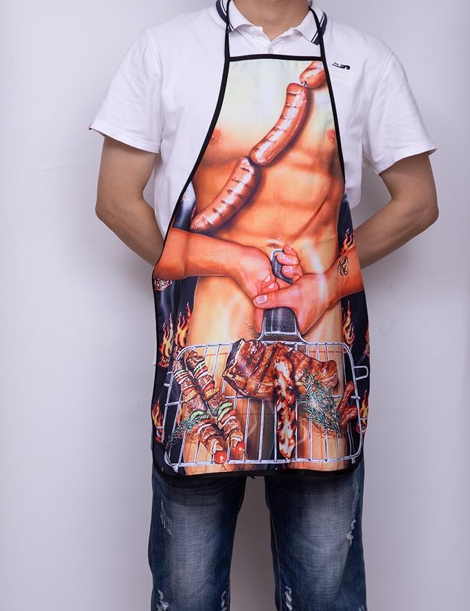 Men Women Funny Cute Cooking Baking BBQ Apron Gift for Adult Party Costume (Grill)