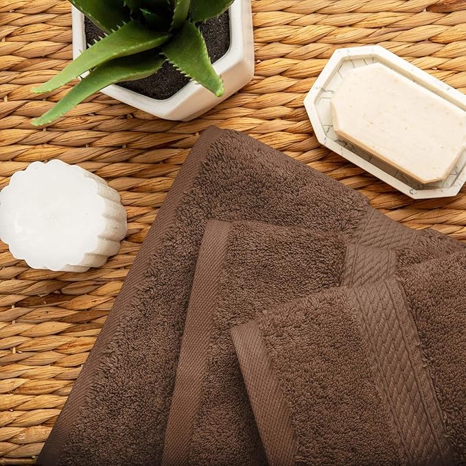Superior Egyptian Cotton Pile 3 Piece Towel Set, Includes 1 Bath, 1 Hand, 1 Face Towel/ Washcloth, Ultra Soft Luxury Towels, Thick Plush Essentials, Guest Bath, Spa, Hotel Bathroom, Chocolate