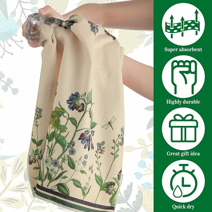 Bencailor 6 Pcs Spring Floral Kitchen Towels Decorative Sets Dish Towels Absorbent Fast Drying Hand Tea Vintage Hanging Reusable Cleaning Dishcloths for Cooking Farmhouse Bathroom Accessory