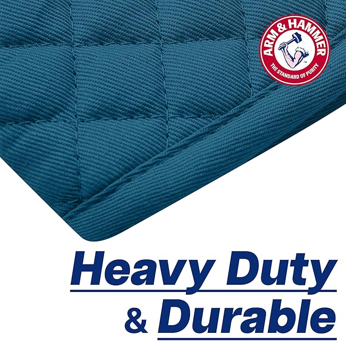 Arm & Hammer Quilted Oven Mitts, Heat Resistant, Non-Slip Silicone Grip, 2 Pack, Navy