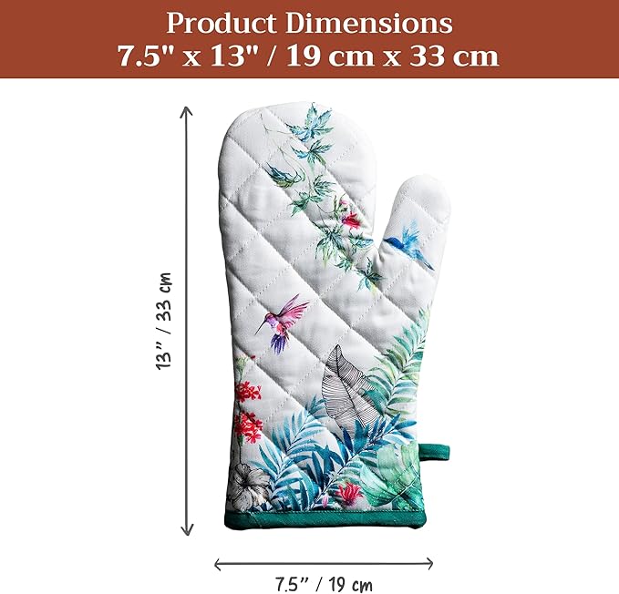 Maison d'Hermine Oven Gloves 100% Cotton Oven Mitt 7" x 13" with Loop Heat Resistant BBQ Cooking Gloves Baking Grilling Gifts for Mothers Day Spring/Summer (Pack of 1, Tropiques)
