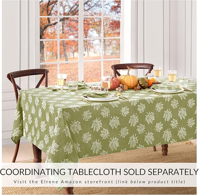 Elrene Home Fashions Falling Leaves Jacquard Cotton Dinner Napkins, Set of 8, 17"x17", Green