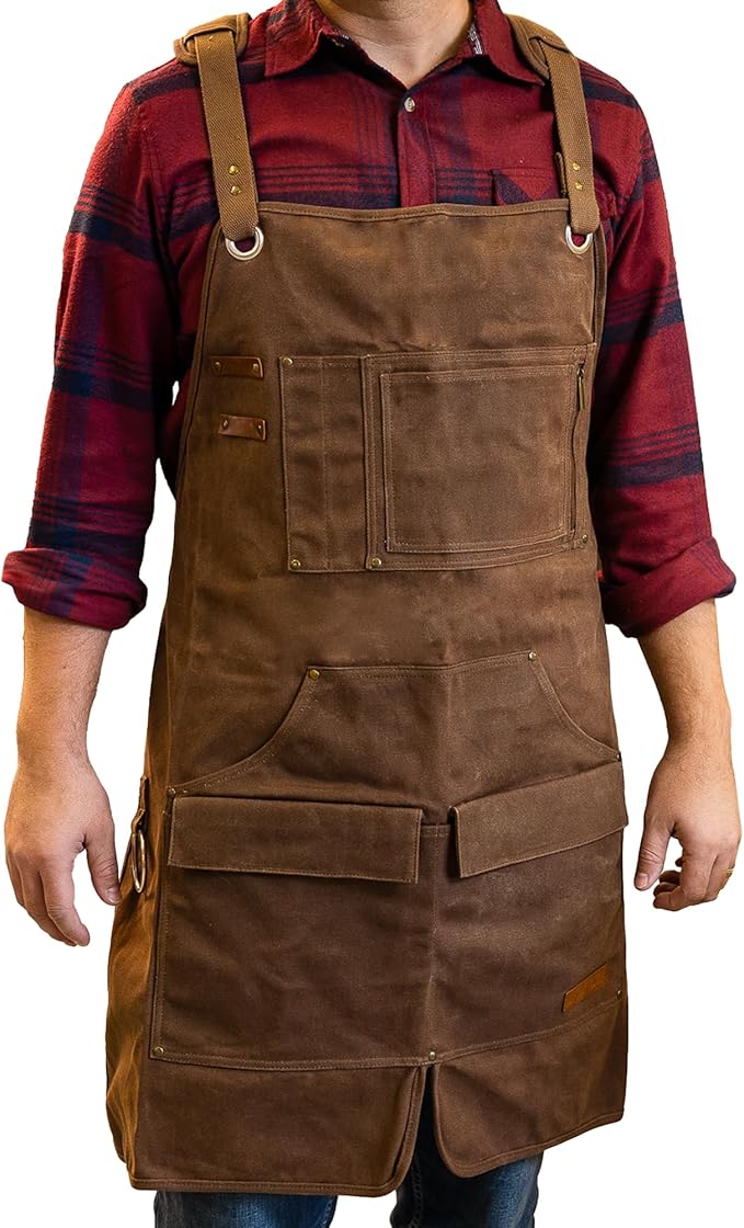 16oz Heavy Duty Waxed Canvas Work Apron - Rugged & Water-Resistant, for all Tough Jobs