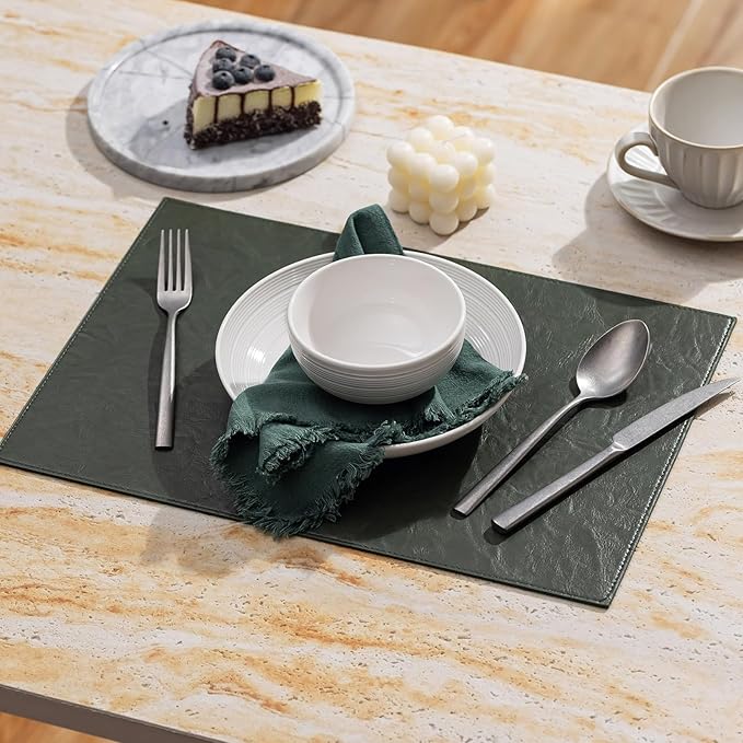 Faux Leather Placemats Set of 4 Vinyl Washable Wipeable Table Mats for Kitchen Dining Table Heat Resistant Waterproof Indoor/Outdoor Placemats Non-Slip Easy Clean Place Mats (Olive Green)