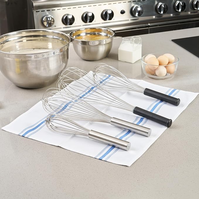 Restaurantware Met Lux 16 Inch x 3 Inch Baking Whisk, 1 With Ergonomic Handle Metal Whisk - Dishwasher-Safe, Corrosion-Resistant, Stainless Steel Whisk For Baking, For Whipping, Baking, Or Cooking