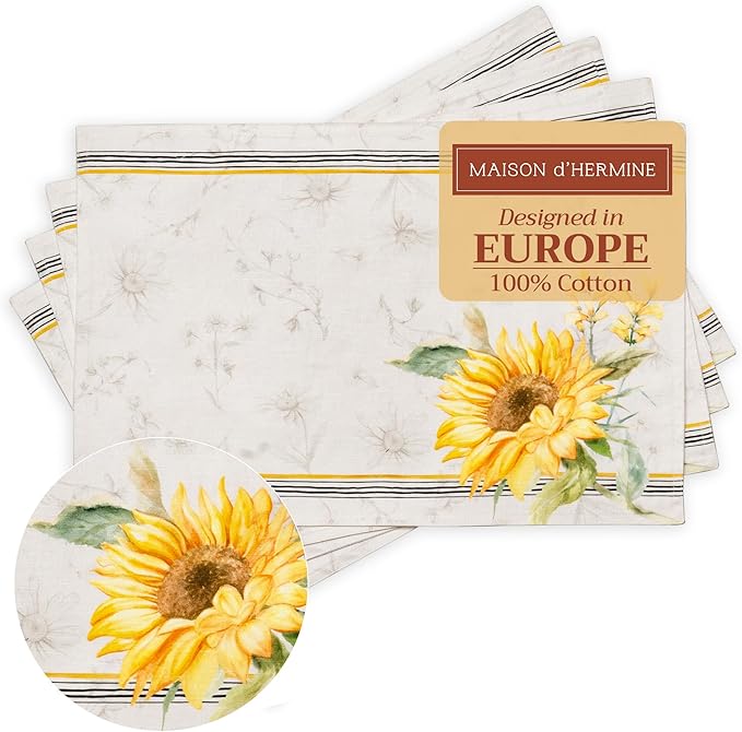 Maison d' Hermine Placemats Set of 4 100% Cotton Washable Cloth Place Mats Reusable Table Mats for Kitchen Dining Party Wedding Gifts for Mothers Day Spring/Summer (Candice, 13" x 19")