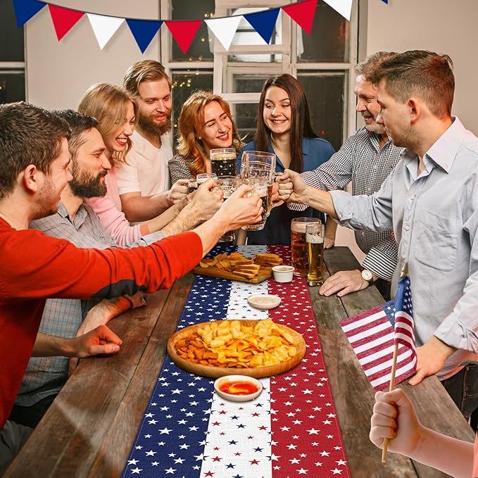 72 x 13 Inches Patriotic Table Runner, Red White and Blue Star Print American Flag Runner for 4th of July, Memorial Day, Veterans Day, and Independence Day Table Top Kitchen Decorations