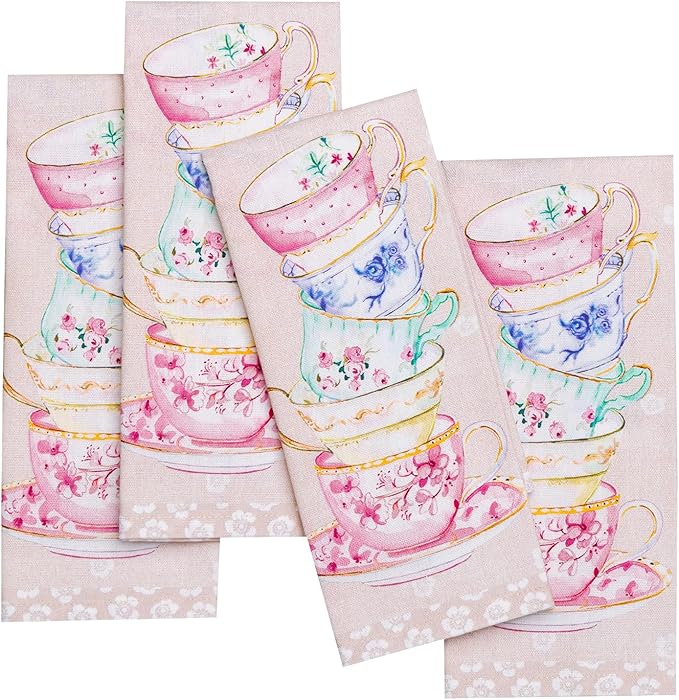 Maison d' Hermine Cloth Napkins Set of 4 100% Cotton Everyday Reusable Square Napkins Cloth Washable Dinner Party Wedding Restaurant Gifts for Mothers Day Spring/Summer (High Tea, 18" x 18")