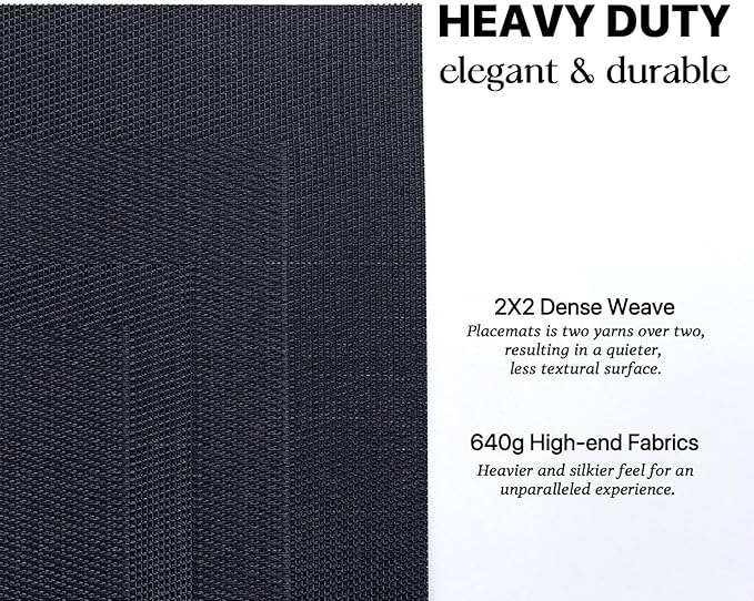 LEXMORE Placemats Set of 6 Vinyl/Plastic Woven Place Mats for Kitchen Table Indoor/Outdoor Washable Placemat Wipeable Dining Table Mats(Black Cube)