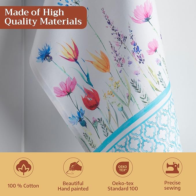 Maison d' Hermine Kitchen Towels Set of 3 100% Cotton 27.50" x 20" Reusable Cloth Tea Dish Towels Absorbent with Hanging Loop for Kitchen Gifts for Mothers Day Spring/Summer (Flower in The Field)