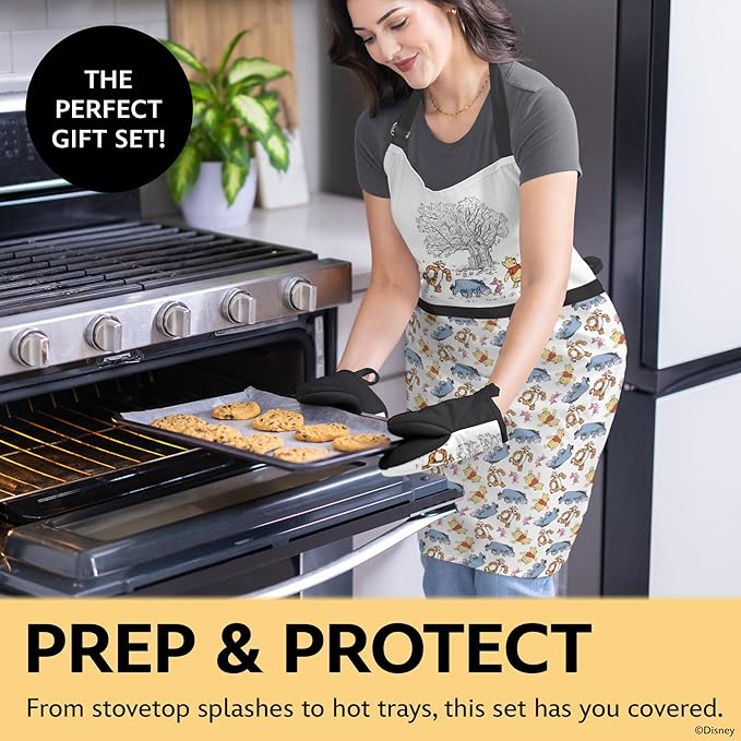 Best Brands Disney Apron & Oven Mitts Set – 3 Piece Bundle with 1 Cotton Kitchen Apron for Cooking & 2 Heat Resistant Pot Holders