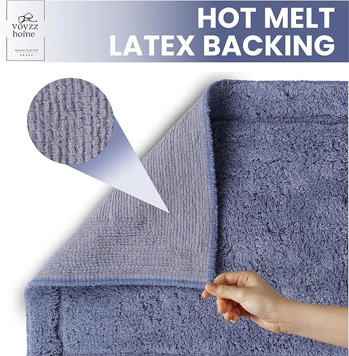 voyzz home Luxurious 100% Cotton Bathroom Rug Mats - Featuring Ultra-Soft Plushness, Non-Slip Design, Thickness, and Washability. Enhancing Home Decor, Bath Mat Measuring 20"x32" Plain Blue.…